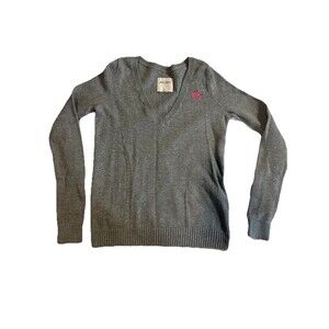 Abercrombie Fitch Girls Large Gray Sweater Pink Embroidered Logo